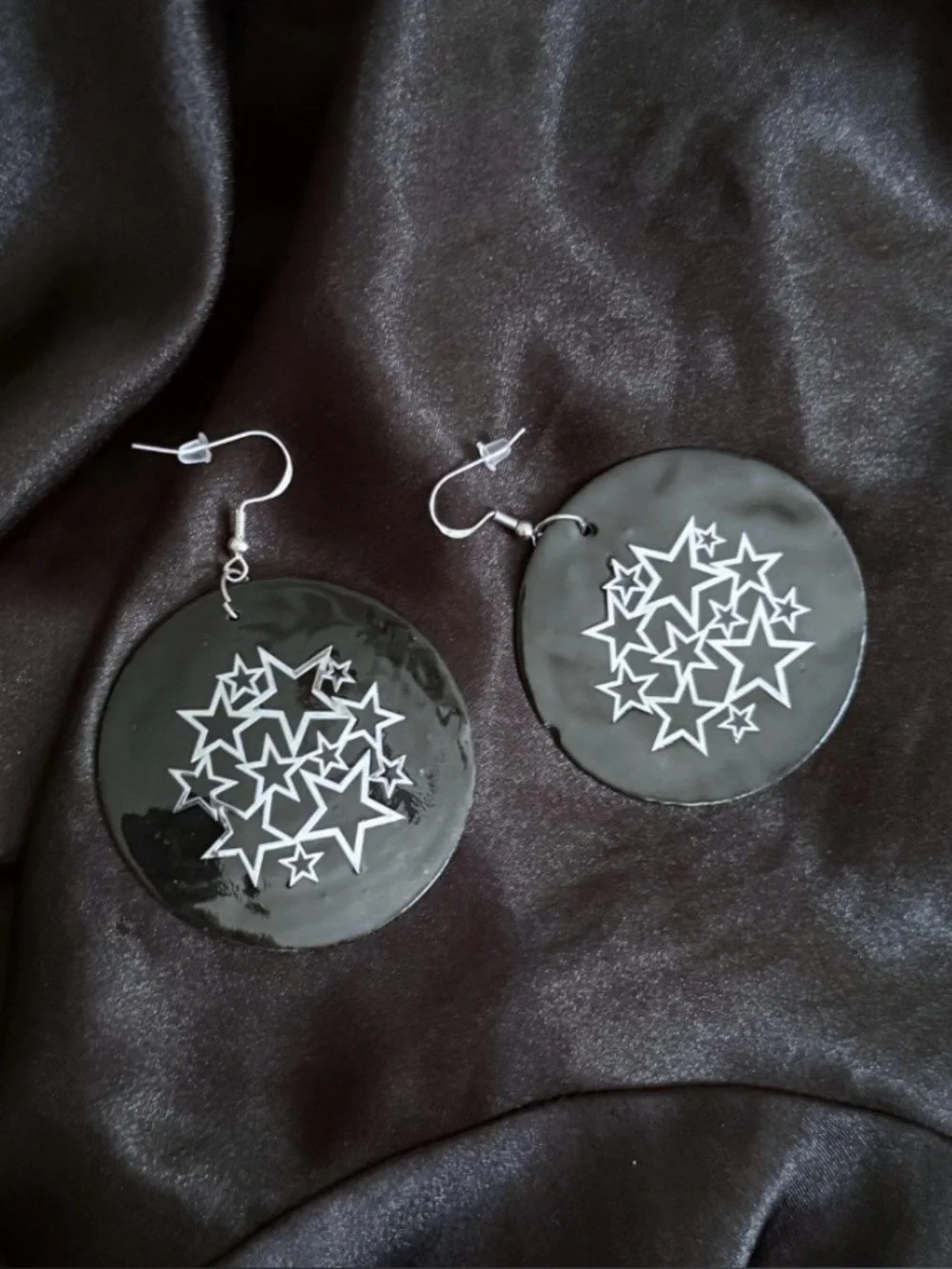 Black Shell Star Earrings, Chaos Witch Celestial Dangles 925 Hooks‎